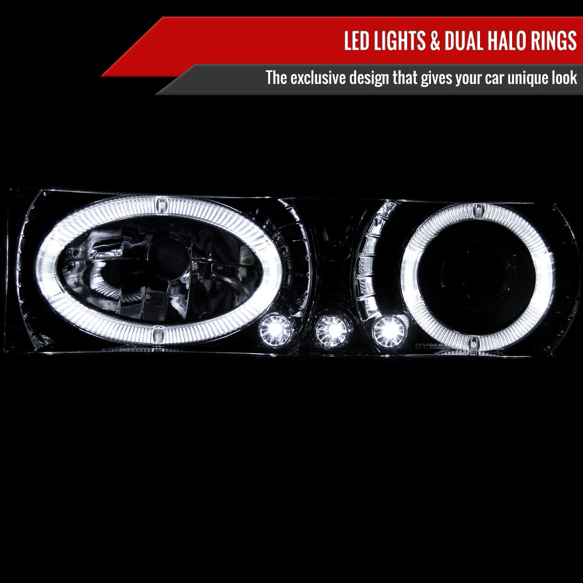 1994-1998 Chevrolet C/K 1500 2500/Tahoe Dual Halo Projector Headlights With Bumper and Corner Signal Lights (Chrome Housing/Clear Lens)