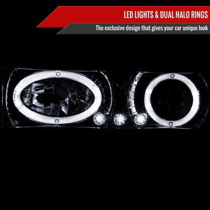 1994-1998 Chevrolet C/K 1500 2500/Tahoe Dual Halo Projector Headlights With Bumper and Corner Signal Lights (Chrome Housing/Clear Lens)