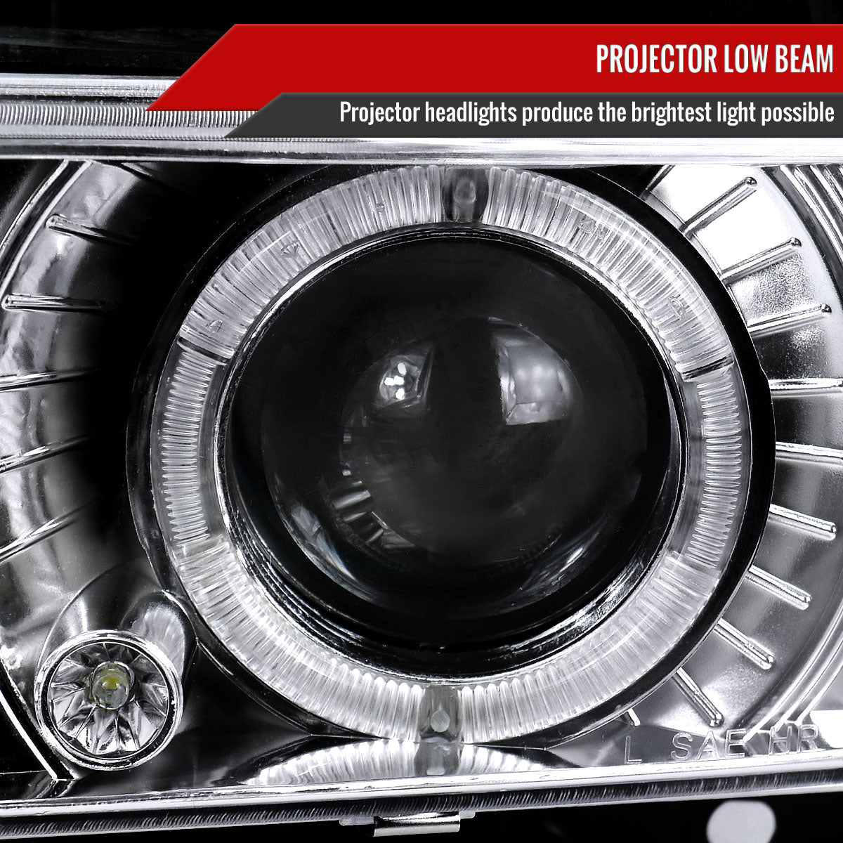 1994-1998 Chevrolet C/K 1500 2500/Tahoe Dual Halo Projector Headlights With Bumper and Corner Signal Lights (Chrome Housing/Clear Lens)