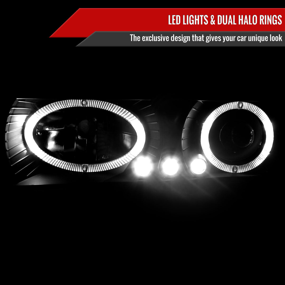 1994-1999 GMC C/K C10 Sierra Dual Halo Projector Headlights With Bumper and Corner Signal Lights (Matte Black Housing/Clear Lens)