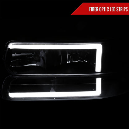 1999-2002 Chevrolet Silverado 1500 2500 / 2000-2006 Tahoe Suburban LED Bar Factory Style Headlights & Bumper Lights with Amber Reflector (Black Housing/Smoked Lens)