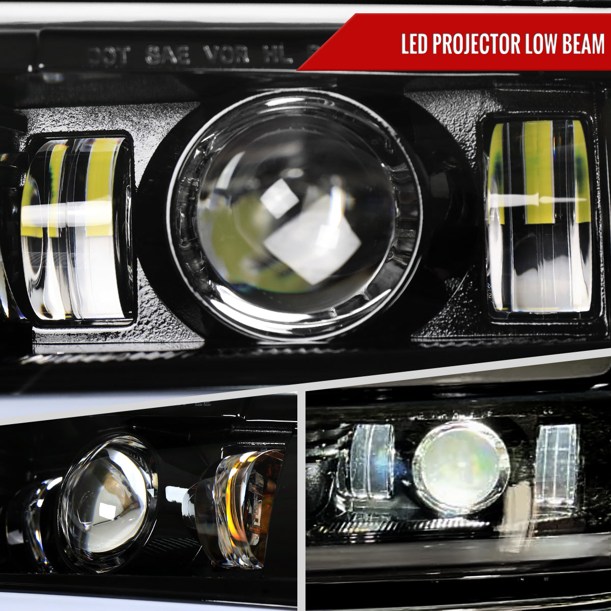 1999-2002 Chevrolet Silverado / 2000-2006 Tahoe / Suburban LED Projector DRL Headlights w/ Bumper Lights (Jet Black Housing/Clear Lens)