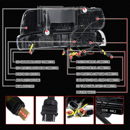 1999-2002 Chevrolet Silverado / 2000-2006 Tahoe / Suburban LED Projector DRL Headlights w/ Bumper Lights (Jet Black Housing/Clear Lens)