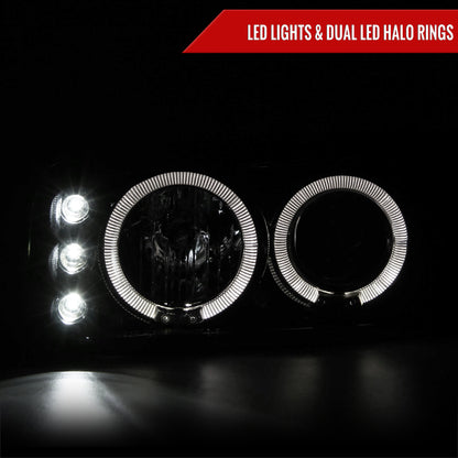 2001-2006 GMC Yukon + XL Denali/ 2002-2006 GMC Sierra Denali Dual Halo Projector Headlights w/ Bumper Lights (Glossy Black Housing/Smoked Lens)