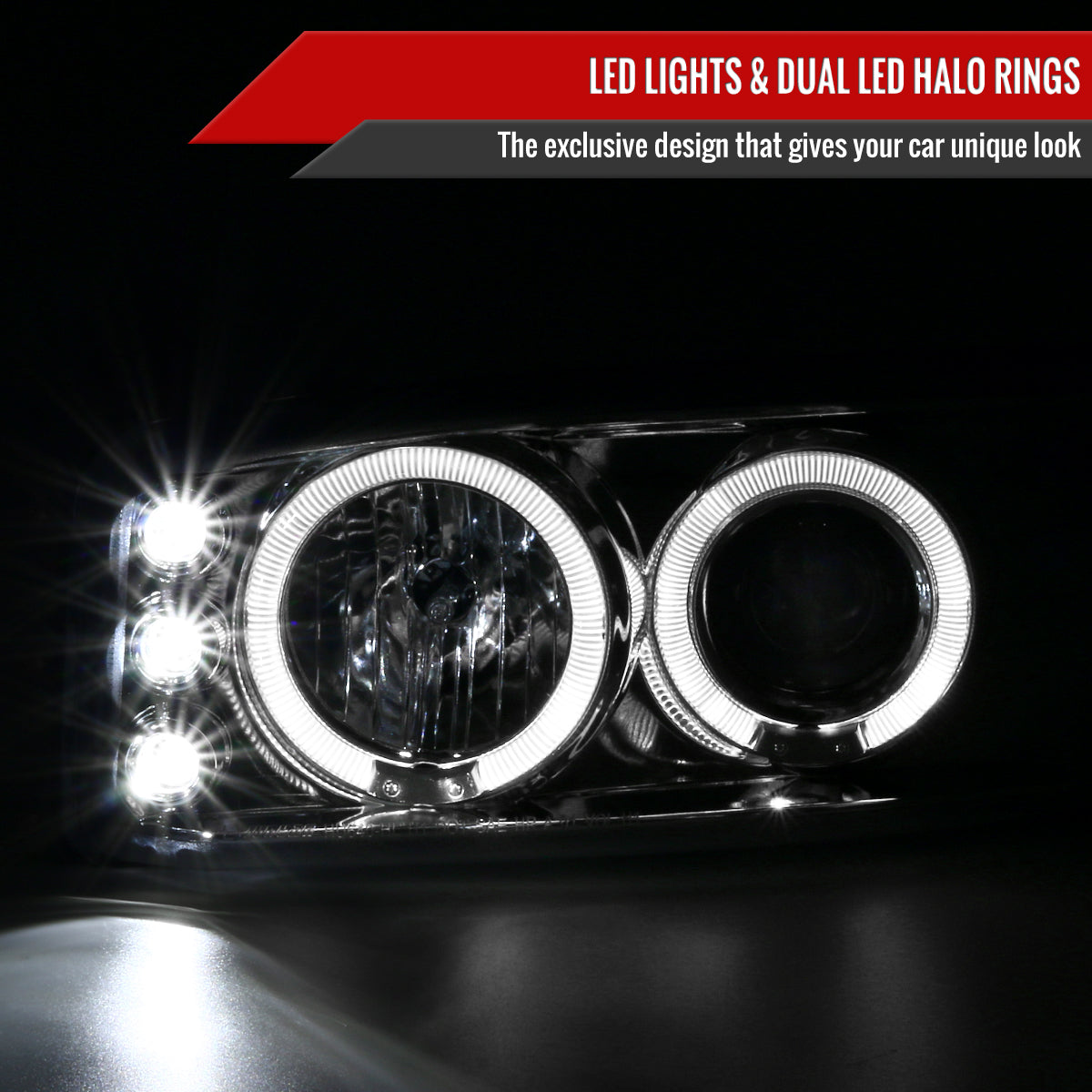1999-2006 GMC Sierra/Yukon XL/SLT Dual Halo Projector Headlights & Bumper Lights (Chrome Housing/Clear Lens)