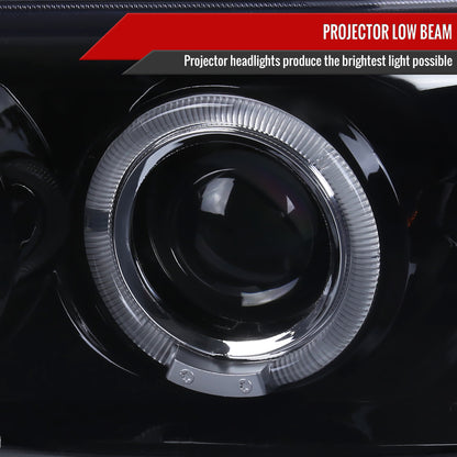 1999-2006 GMC Sierra/ 2000-2006 Yukon/Yukon XL Dual Halo Projector Headlights with LED Sequential Turn Signal Bumper Lights (Glossy Black Housing/Smoked Lens)
