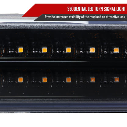 1999-2006 GMC Sierra/ 2000-2006 Yukon/Yukon XL Dual Halo Projector Headlights with LED Sequential Turn Signal Bumper Lights (Glossy Black Housing/Smoked Lens)