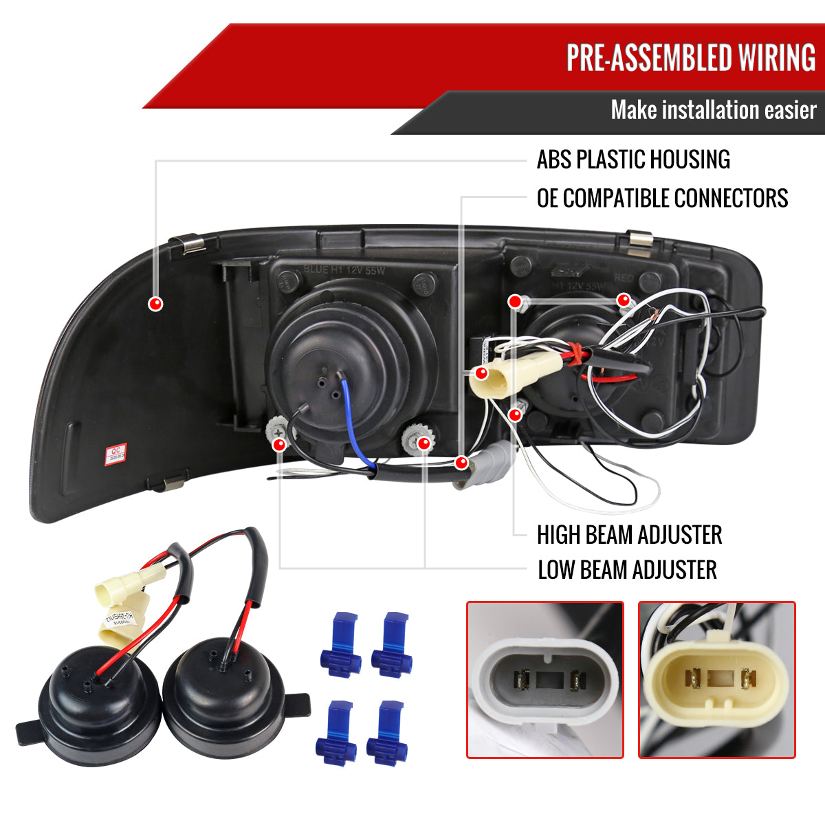 1999-2006 GMC Sierra/Yukon XL/SLT Dual Halo Projector Headlights & Bumper Lights (Glossy Black Housing/Smoked Lens)