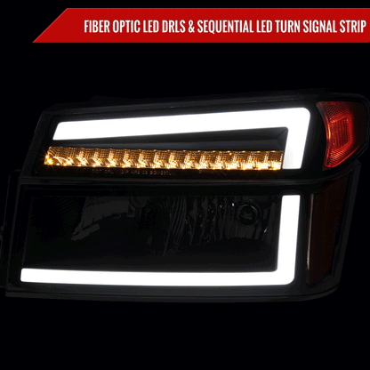 2004-2012 Chevrolet Colorado GMC Canyon/2006-2008 ISUZU I-Series Sequential Turn Signal Factory Style Headlights with LED Bar (Matte Black Housing/Clear Lens)