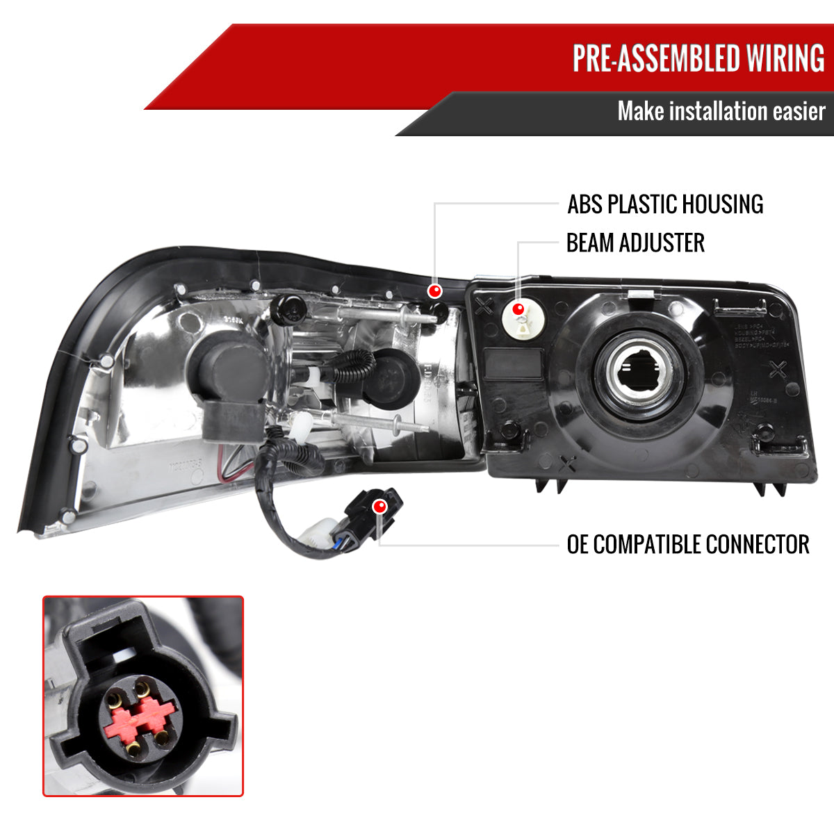 2006-2011 Mercury Grand Marquis Factory Style Headlights and Corner Lamps (Matte Black Headlights/Clear Lens)