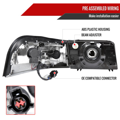 2006-2011 Mercury Grand Marquis Factory Style Headlights and Corner Lamps (Matte Black Headlights/Clear Lens)