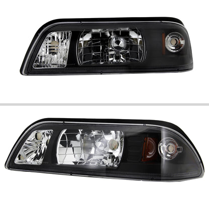 1987-1993 Ford Mustang Factory Style Crystal Headlights (Matte Black Housing/Clear Lens)