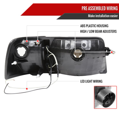 1993-1997 Ford Ranger Factory Style V2 Headlights w/ Corner Signal Lights (Chrome Housing/Clear Lens)