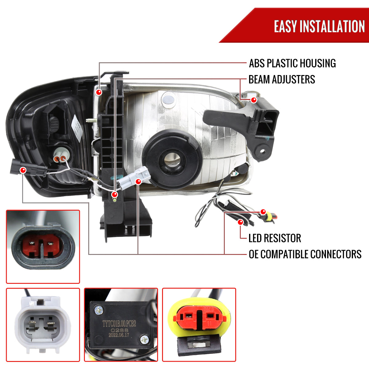 2001-2004 Toyota Tacoma LED Bar Factory Style Headlights w/ Corner Lamps and Amber Reflector (Matte Black Housing/Clear Lens)
