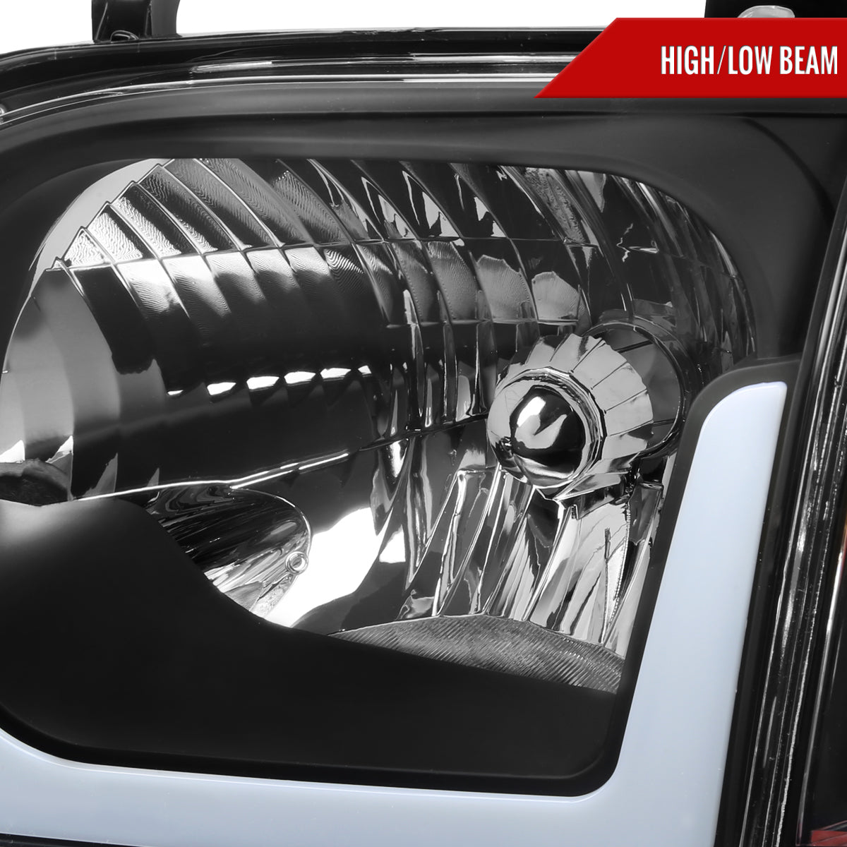 2005-2006 Toyota Tundra/2005-2007 Sequoia LED Bar Factory Style Headlights w/Corner Lamps and Amber Reflector (Matte Black Housing/Clear Lens)