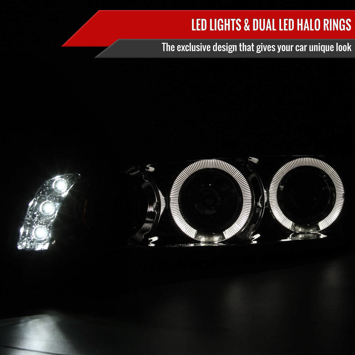 1997-2003 Pontiac Grand Prix Dual Halo Projector Headlights (Chrome Housing/Clear Lens)