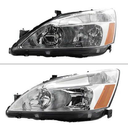 2003-2007 Honda Accord Factory Style Headlights w/ Amber Reflector (Chrome Housing/Clear Lens)