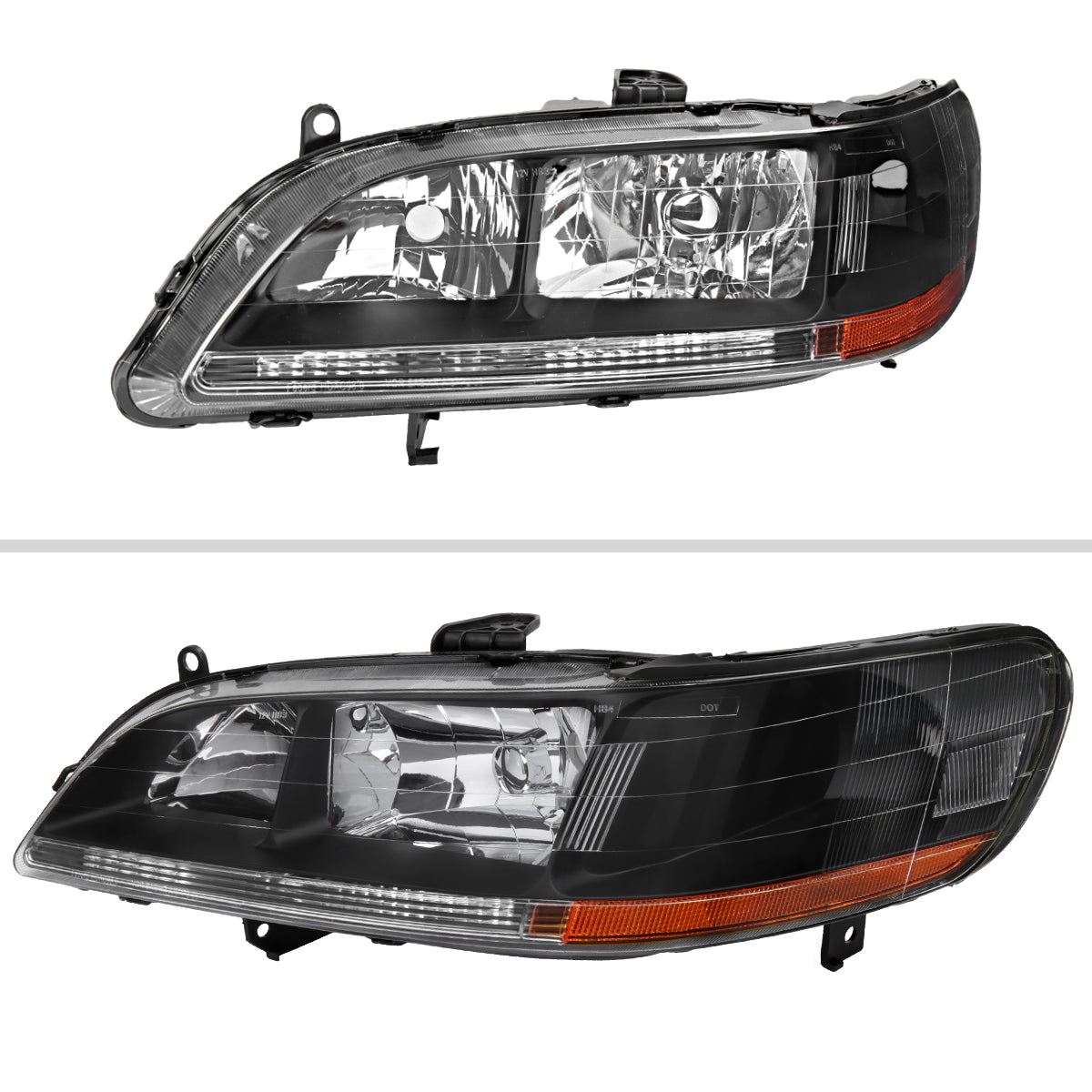 1998-2002 Honda Accord Factory Style Crystal Headlights w/ Amber Reflector (Matte Black Housing/Clear Lens)