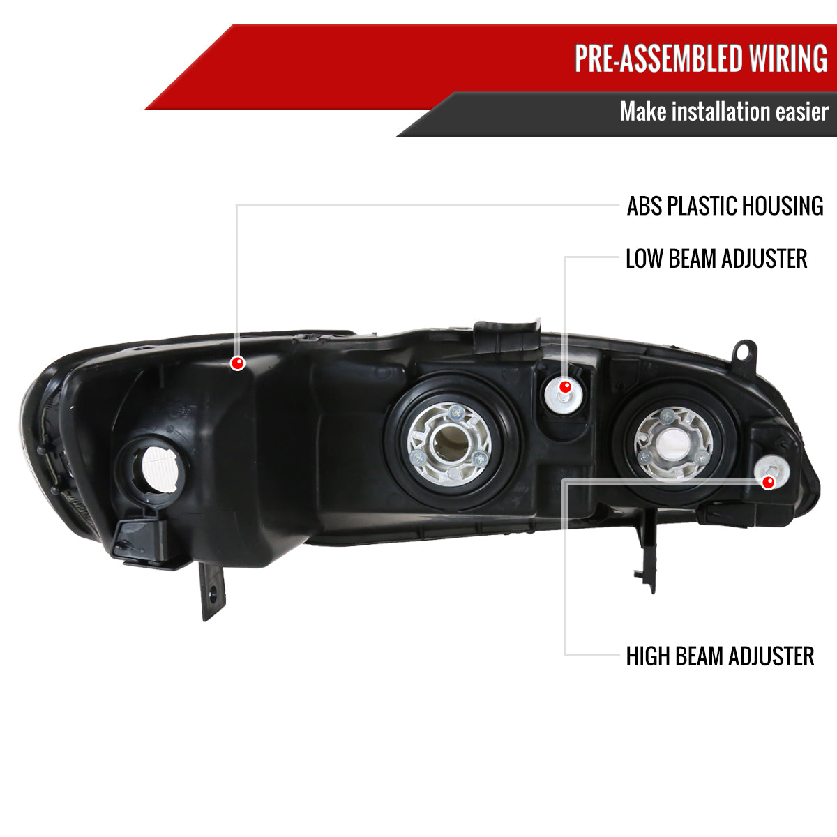 1998-2002 Honda Accord Factory Style Crystal Headlights w/ Amber Reflector (Matte Black Housing/Clear Lens)