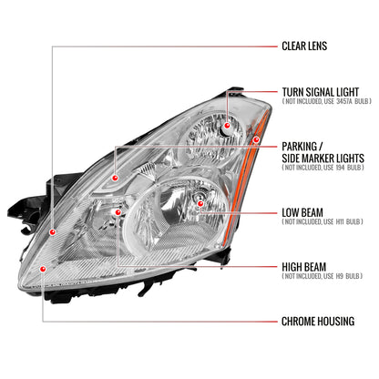 2010-2012 Nissan Altima Sedan Factory Style Headlights (Chrome Housing/Clear Lens)