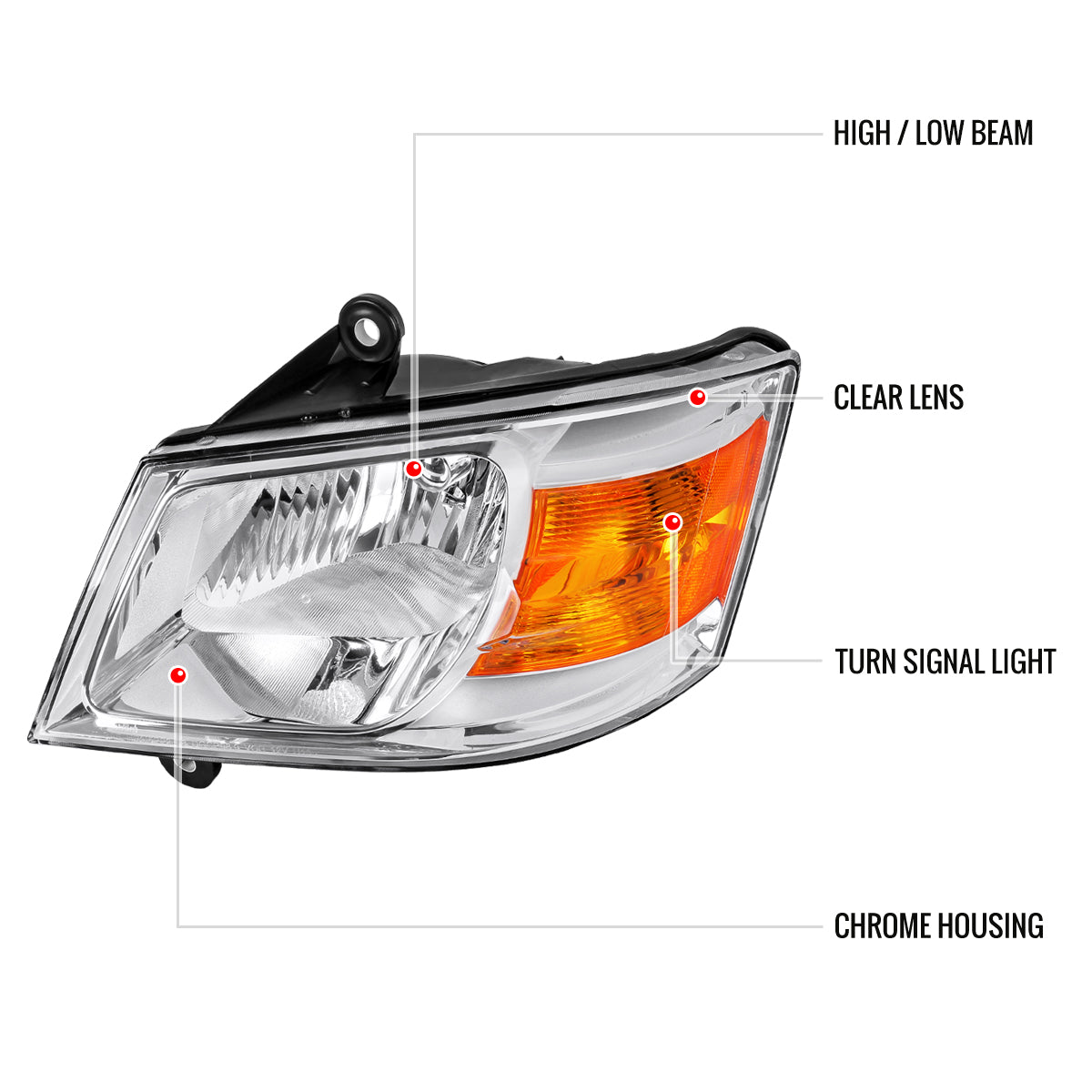2008-2010 Dodge Grand Caravan Factory Style Headlights - Chrome/Clear Lens