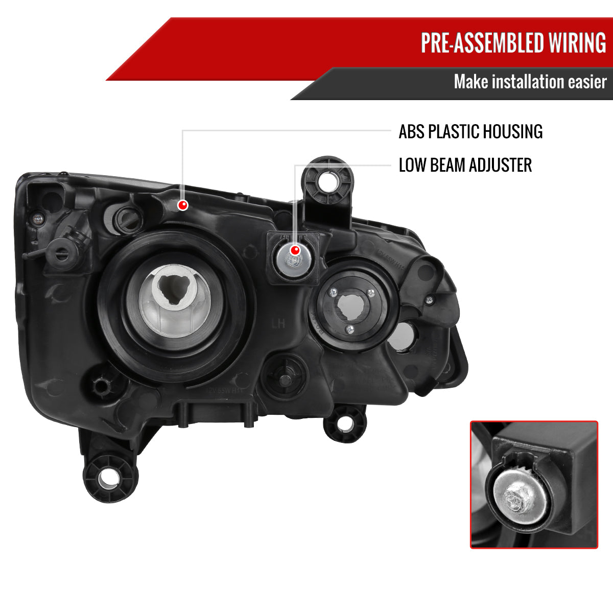 2008-2018 Dodge Grand Caravan Chrysler Town & Country Factory Style Headlights (Matte Black Housing/Clear Lens)