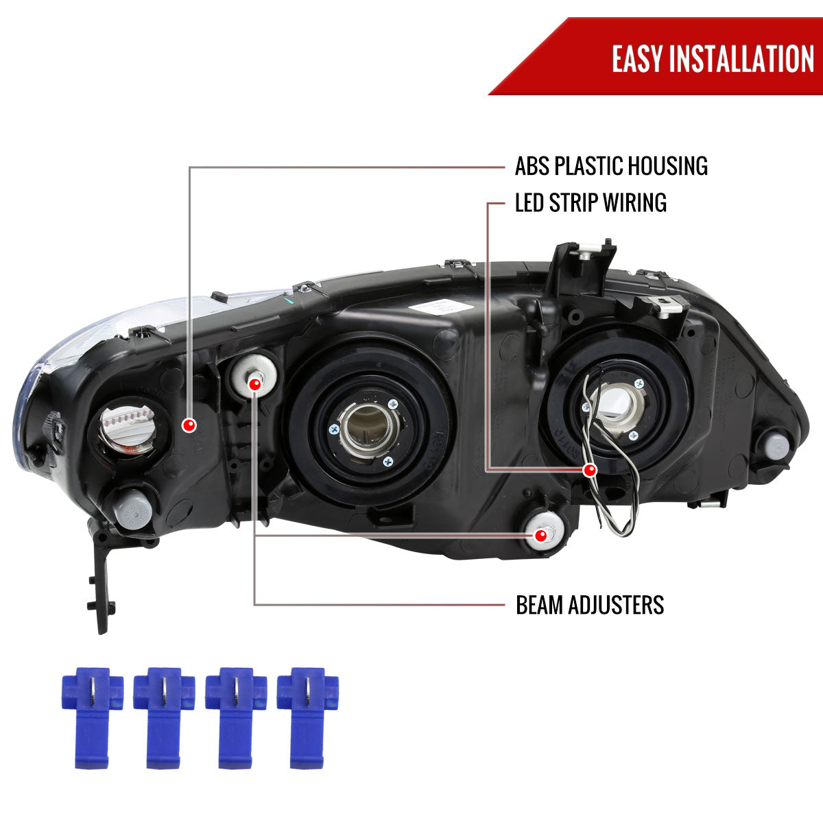 2006-2011 Honda Civic 4DR Sedan Factory Style Headlights w/ LED Strip (Chrome Housing/Smoked Lens)