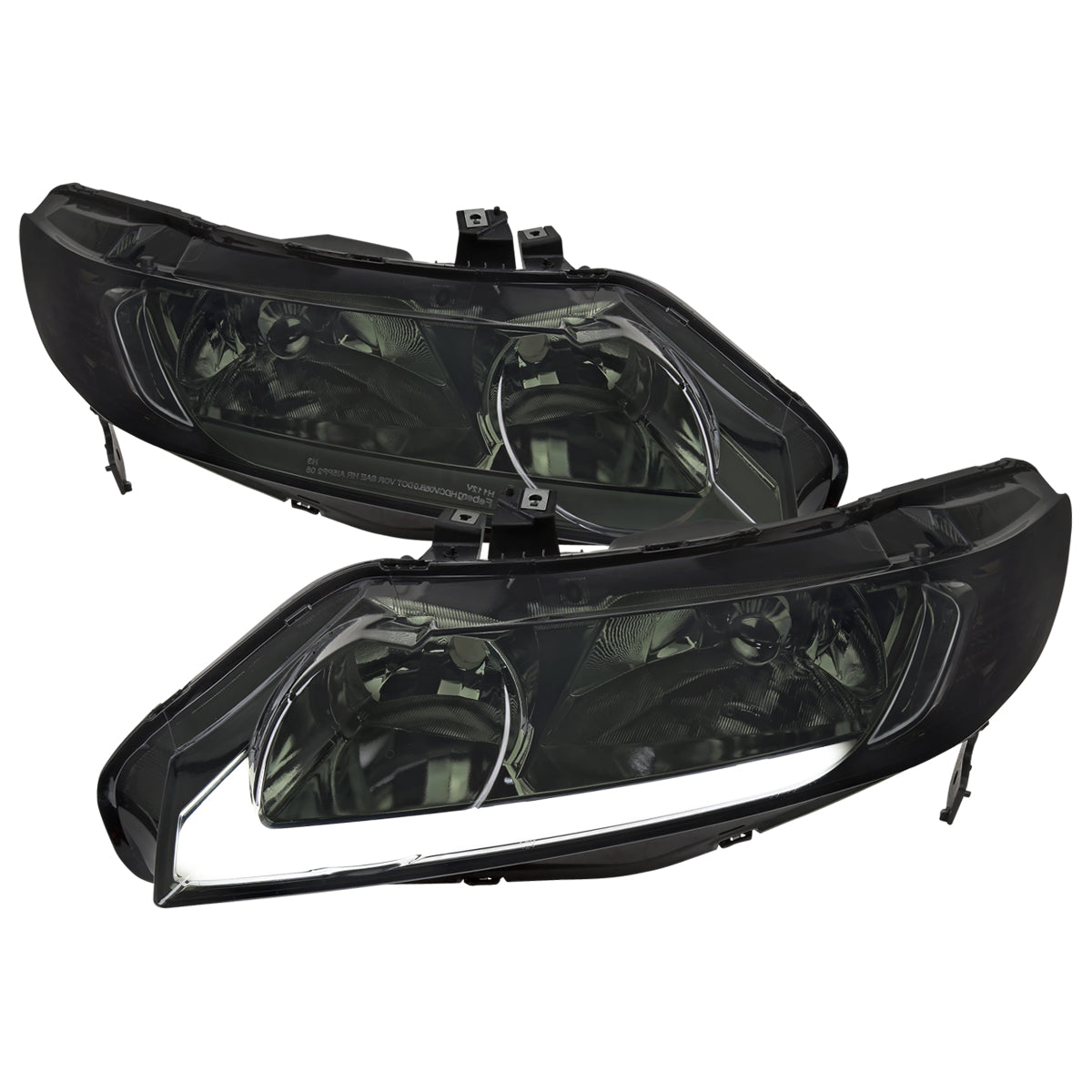 2006-2011 Honda Civic 4DR Sedan Factory Style Headlights w/ LED Strip (Chrome Housing/Smoked Lens)