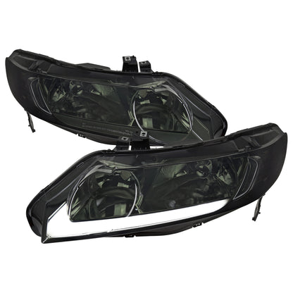 2006-2011 Honda Civic 4DR Sedan Factory Style Headlights w/ LED Strip (Chrome Housing/Smoked Lens)