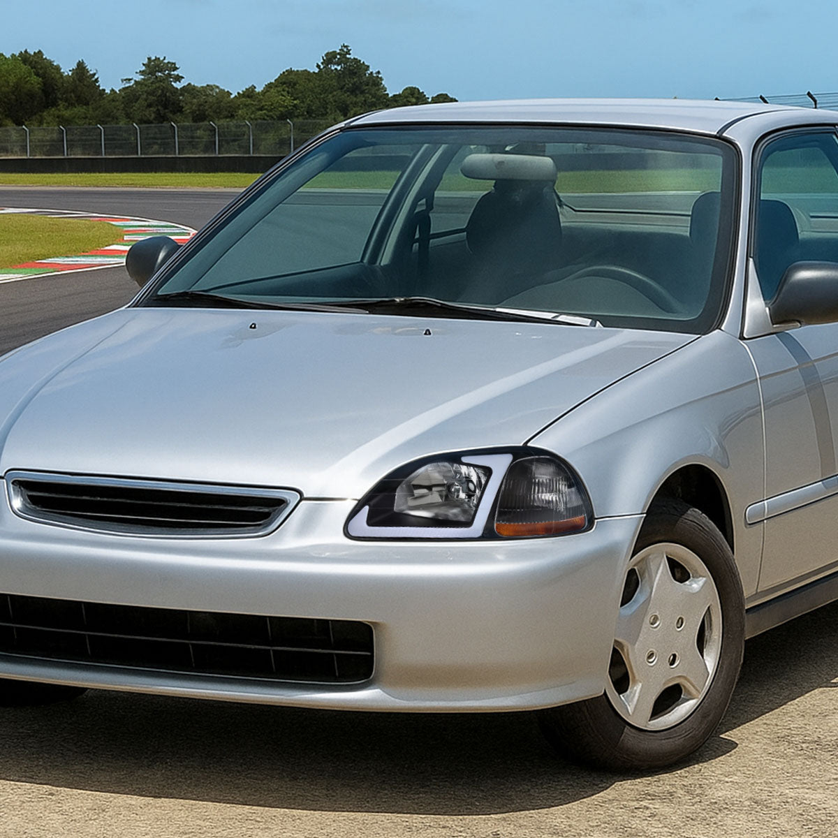 1996-1998 Honda Civic Coupe/Sedan LED Bar Factory Style Headlights (Matte Black Housing/Clear Lens)