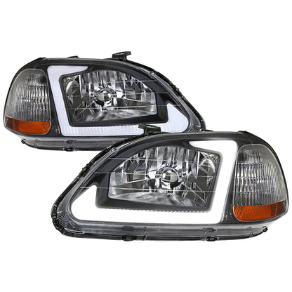 1996-1998 Honda Civic Coupe/Sedan LED Bar Factory Style Headlights (Matte Black Housing/Clear Lens)