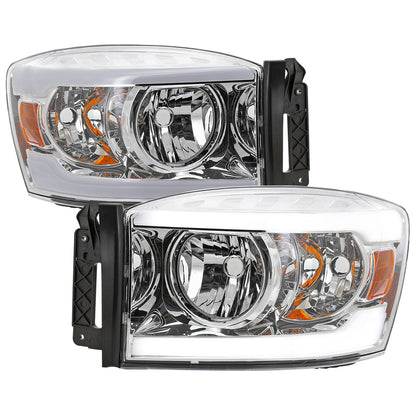 2006-2008 Dodge Ram 1500/ 2006-2009 Ram 2500 3500 LED Tube Factory Style Headlights with Amber Reflector (Chrome Housing/Clear Lens)