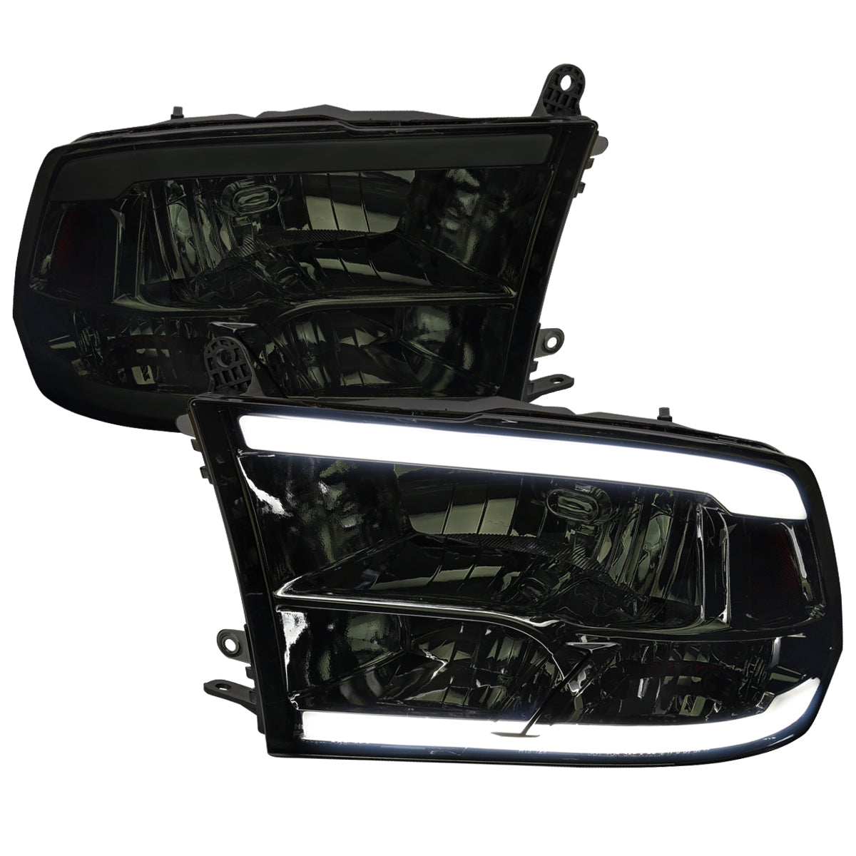 2009-2018 Dodge RAM 1500/ 2010-2018 Dodge RAM 2500/3500 LED Bar Factory Style Headlights (Chrome Housing/Clear Lens)