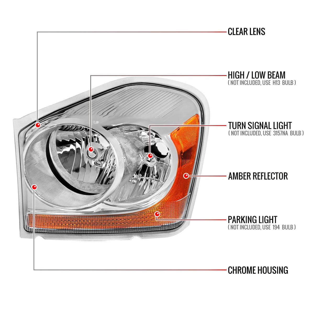 2004-2006 Dodge Durango Factory Style Headlights (Matte Black Housing/Clear Lens)