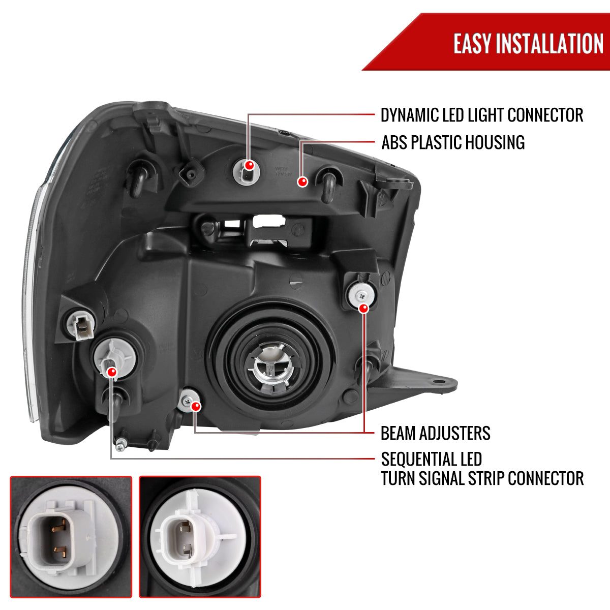 2005-2009 Chevy Equinox Factory Style Headlights with Sequential Switchback LED Bar Turn Signal (Matte Black Housing / Smoked Lens)