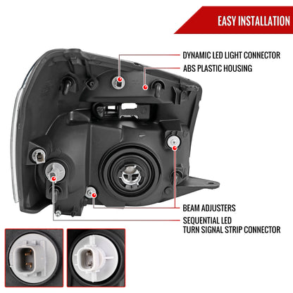 2005-2009 Chevy Equinox Factory Style Headlights with Sequential Switchback LED Bar Turn Signal (Matte Black Housing / Smoked Lens)