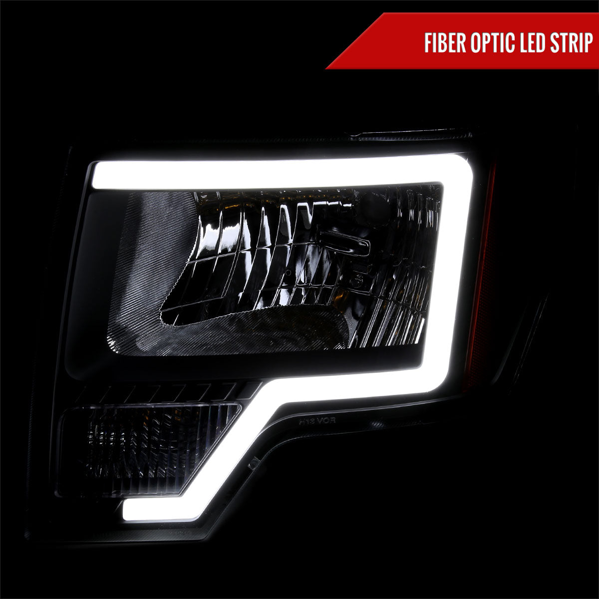 2009-2014 Ford F-150 LED Bar Factory Style Headlights with Amber Reflectors (Black Housing/Smoked Lens)