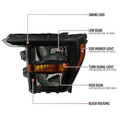 2021-2023 Ford F-150  Factory Style Headlight (Black Housing / Smoked Lens )