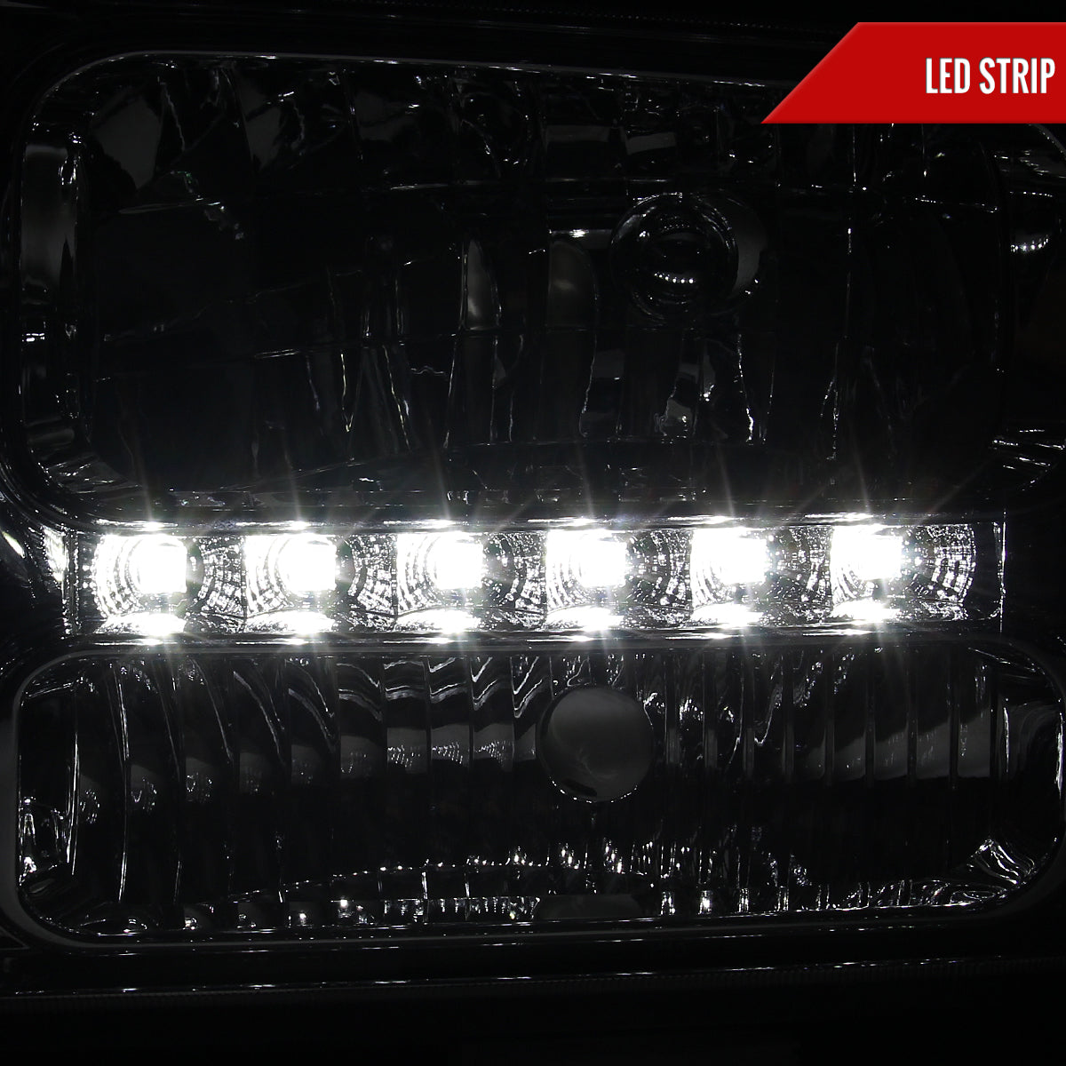 2005-2007 Ford F-250/F-350/F-450/F-550/Excursion Crystal Headlights w/ SMD LED Light Strip (Chrome Housing/Clear Lens)