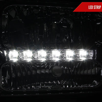 2005-2007 Ford F-250/F-350/F-450/F-550/Excursion Crystal Headlights w/ SMD LED Light Strip (Chrome Housing/Clear Lens)