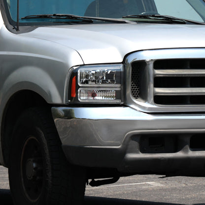 1999-2004 Ford F-250/F-350/F-450/F-550/2000-2004 Excursion Euro Factory Style Headlights with Dual LED C-Bar  (Matte Black Housing/Clear Lens)