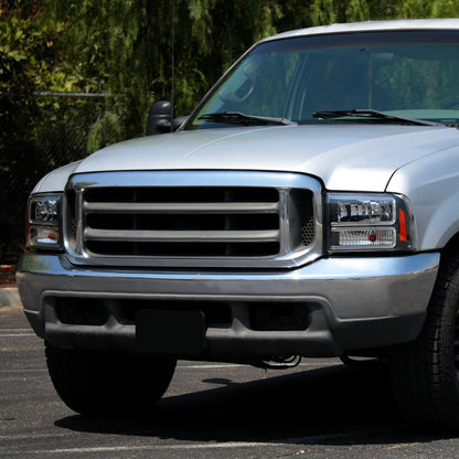 1999-2004 Ford F-250/F-350/F-450/F-550/2000-2004 Excursion Euro Factory Style Headlights with Dual LED C-Bar  (Matte Black Housing/Clear Lens)