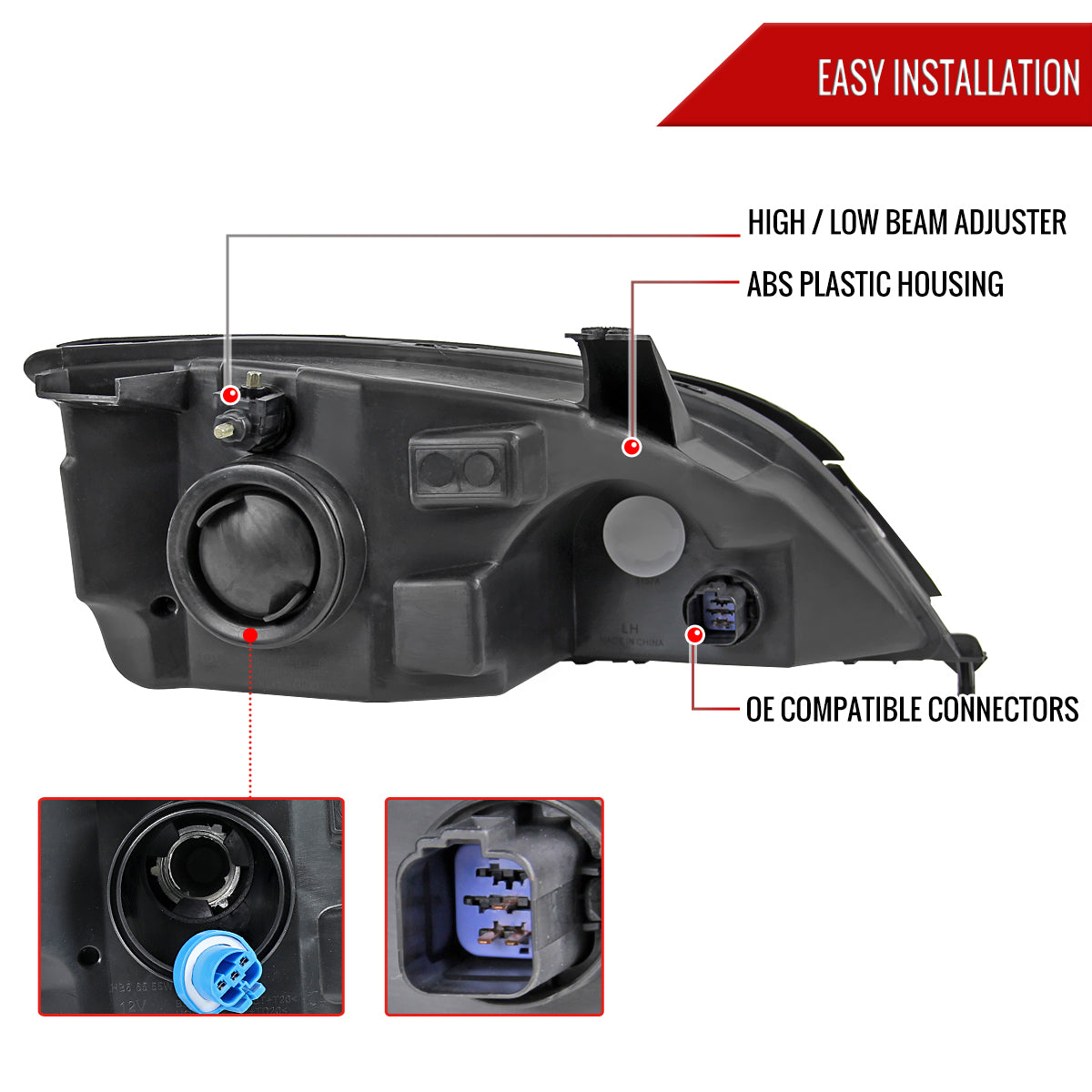 2005-2007 Ford Focus Factory Style Headlights (Chrome Housing/Clear Lens)