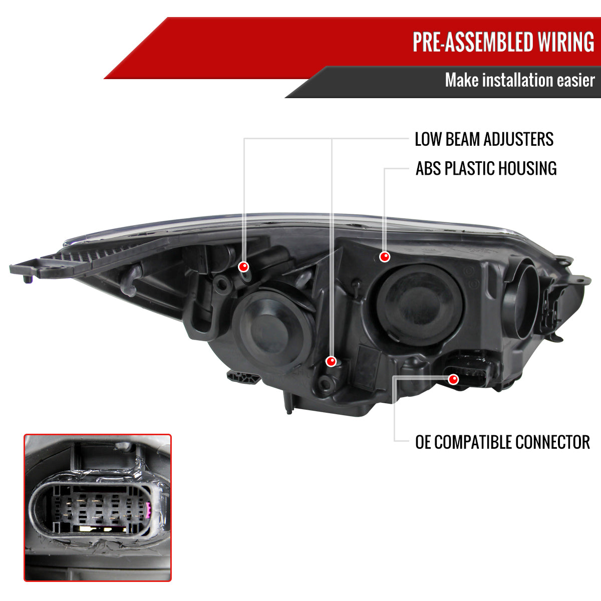 2012-2014 Ford Focus Factory Style Headlights w/ Amber Reflectors (Chrome Housing/Clear Lens)