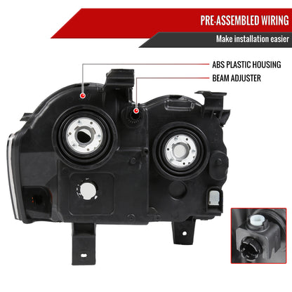 2005-2007 Jeep Grand Cherokee Factory Style Headlights (Matte Black Housing/Clear Lens)