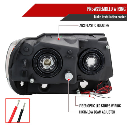 1999-2004 Jeep Grand Cherokee Factory Style Dual LED Bar Headlights (Matte Black Housing/Clear Lens)