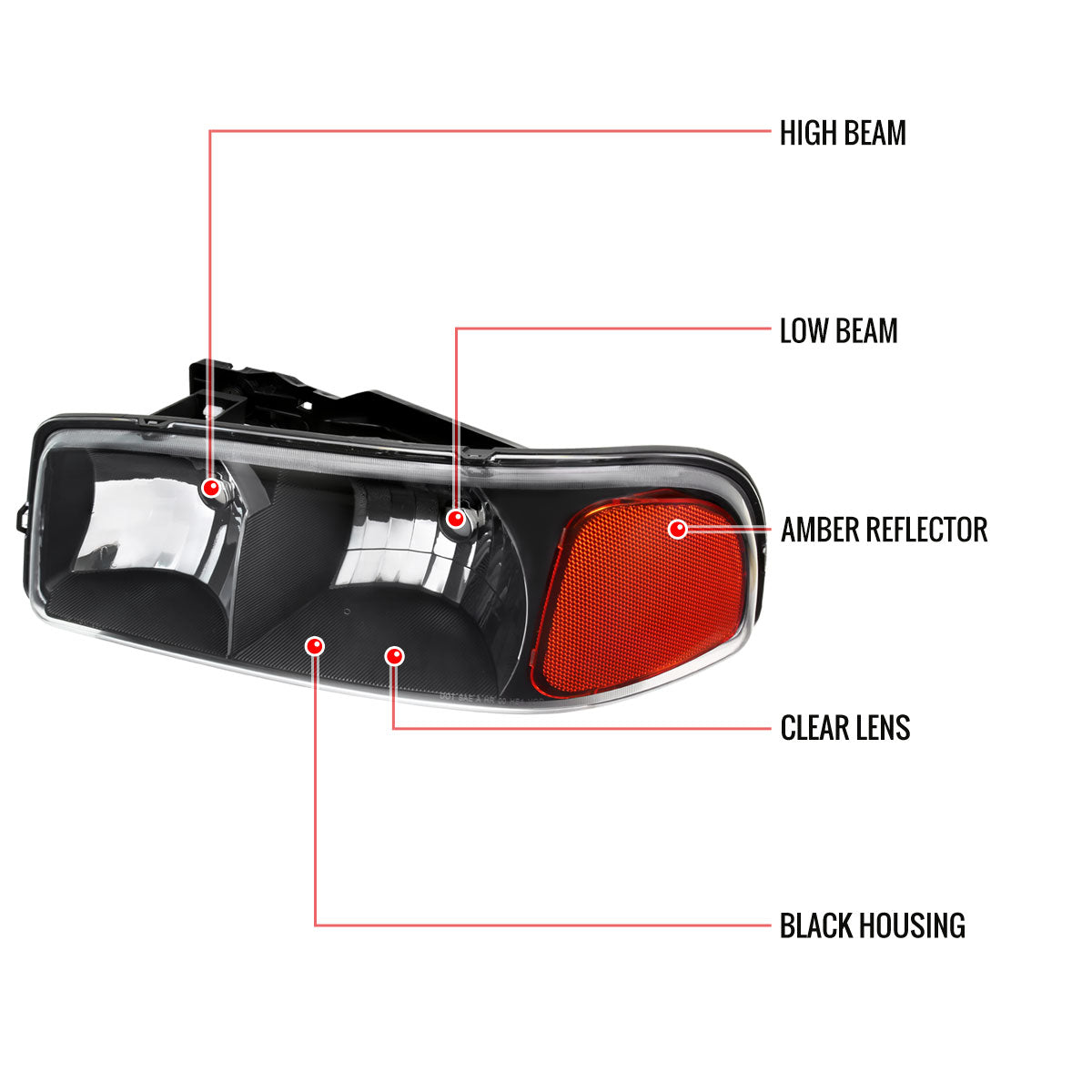 1999-2006 GMC Sierra/2007 Sierra Classic/2000-2006 Yukon/XL Factory Style Headlights with Amber Reflector (Matte Black Housing/Clear Lens)