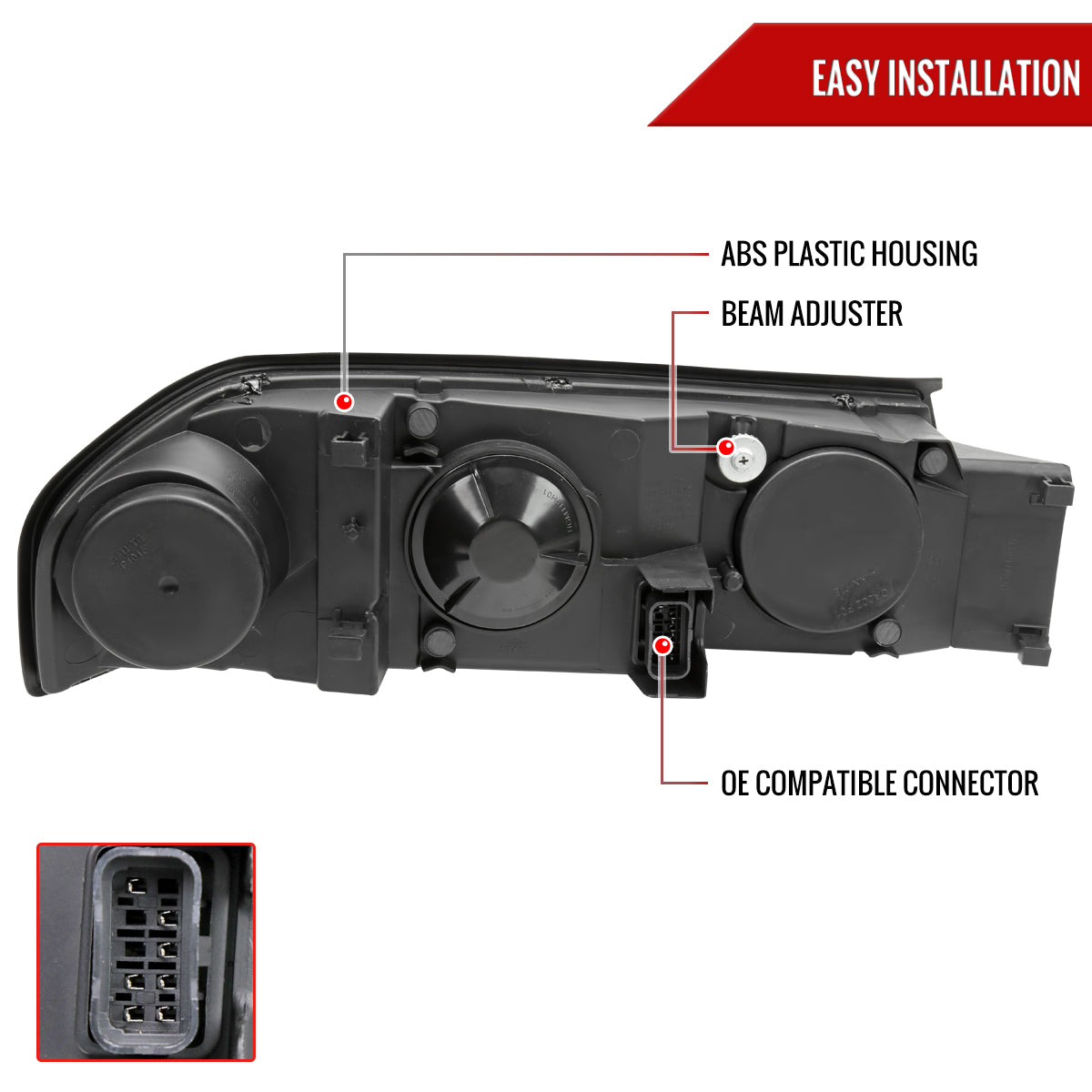 2000-2005 Chevrolet Impala LED Bar Factory Style Headlights  (Matte Black Housing/Clear Lens)