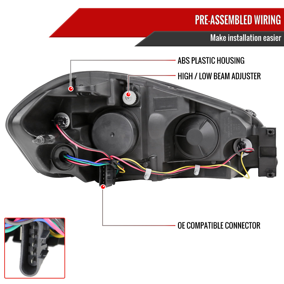 2006-2013 Chevrolet Impala / 2014-2015 Impala Limited / 2006-2007 Monte Carlo Factory Style Crystal Headlights w/ SMD LED Light Strip (Chrome Housing/Clear Lens)