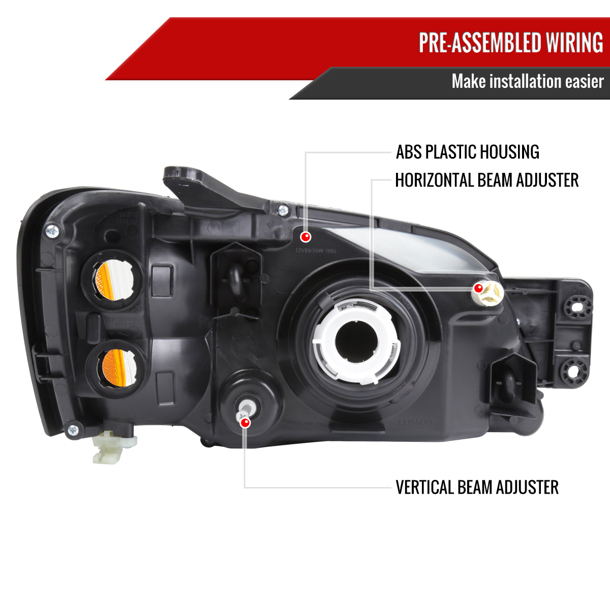 2000-2004 Subaru Legacy Brighton/2003-2006 Baja Sport Factory Style Headlights (Matte Black Housing/Clear Lens)